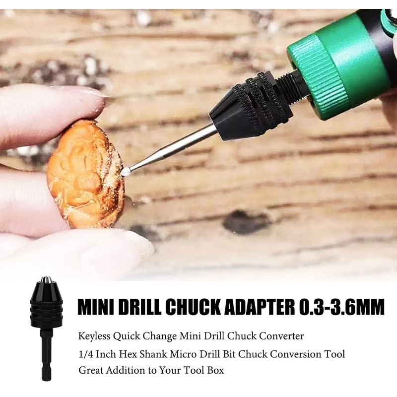 Keyless Drill Chuck Adapter 0.3-3.6mm Quick Change 1/4” Hex Shank