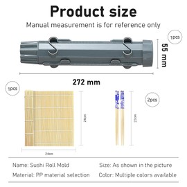 YSOOUA Sushi Maker Kit Portable Sushi Maker Bazooka Sushi Set with Rolling Mat Sticks Manual Shaping DIY Sushi Roller Tool for Beginners at Home (Grey)