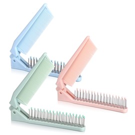 Pack of 3 Foldable Comb, Folding Brush, Mini Foldable and Beard Comb, Small Hair Brush for Travel and Everyday Life, Pocket Comb Set, Lightweight and Compact (Green, Pink, Blue)