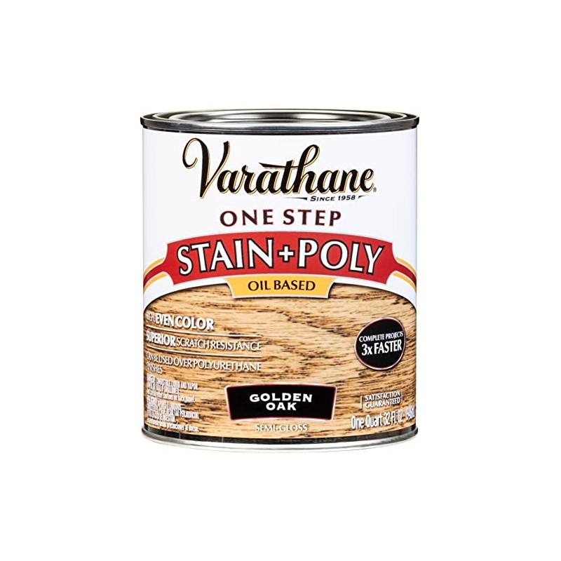 Varathane 225244H Oil-Based One Step Stain + Poly, Quart, Golden