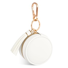 Portable Ring Holder with Keychain Travel Ring Organizer Case Jewelry Storage Box Holder Small Jewelry Case for Earring Necklace(White)