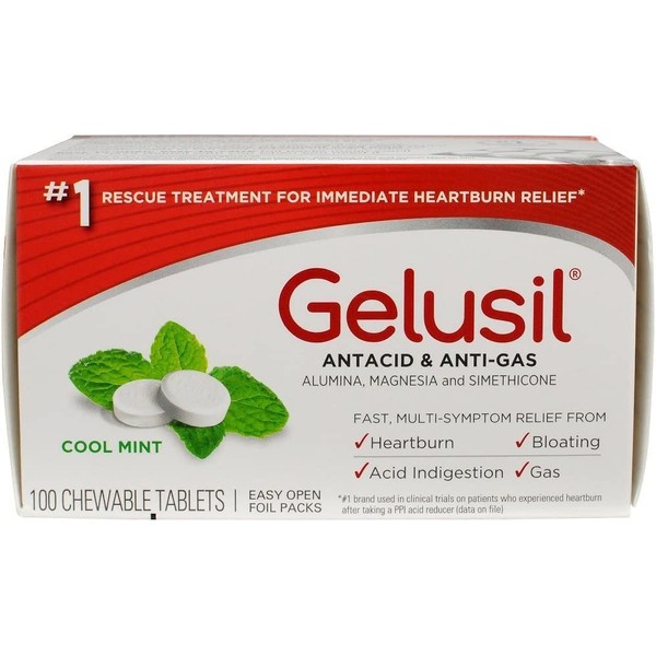 Gelusil Antacid, Anti-Gas Chewable Tablets, Mint 100 ea