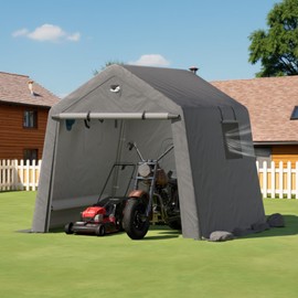 Outdoor Storage Shelter Shed,8x8 Heavy Duty Motorcycle Storage Sheds,Portable Tarp Shed with Roll-Up Door and Ventilated Windows,Golf Cart Garage