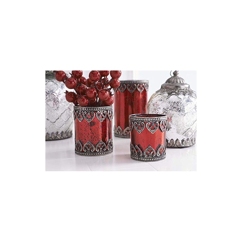 K&K Interiors 4.5 Inch Red Mercury Glass Holder