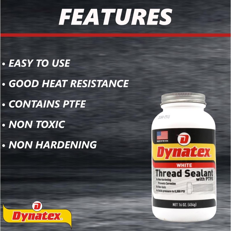 Dynatex 49495 All Purpose Thread Sealant with PTFE, -65 to