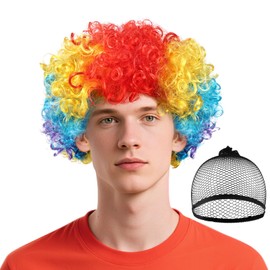 BSBUY Afro Wig Men's Curly Wig Disco Clown Wig Rainbow