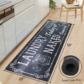 Falflor Farmhouse Laundry Room Rug Runner 20"X59" Non Slip Waterproof Laundry Floor Mat Durable Entrance Rug Area Rug for Kitchen Washhouse Hallway Entryway(Black)