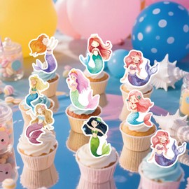 72Pcs Edible Mermaid Cupcake Toppers Wafer Paper Mermaid theme Birthday Party Picks for Ocean theme Birthday Party Decoration Baby Shower Supplies