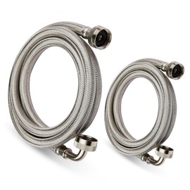 Niikappu Washing Machine Hoses 6ft, 2 Pack Braided Stainless Steel Washer Hoses with 90 Degree Elbow, Hot and Cold Washer Supply Line, Universal Flexible Laundry Machine Hose for All Washing Machine