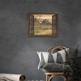 Farmhouse Old Barn Wall Art Western Landscape Pictures Wall Decor Rustic Country Barn Canvas Print Painting Framed Modern Home Artwork Decorations For Bathroom Bedroom Office Kitchen 12"x16"