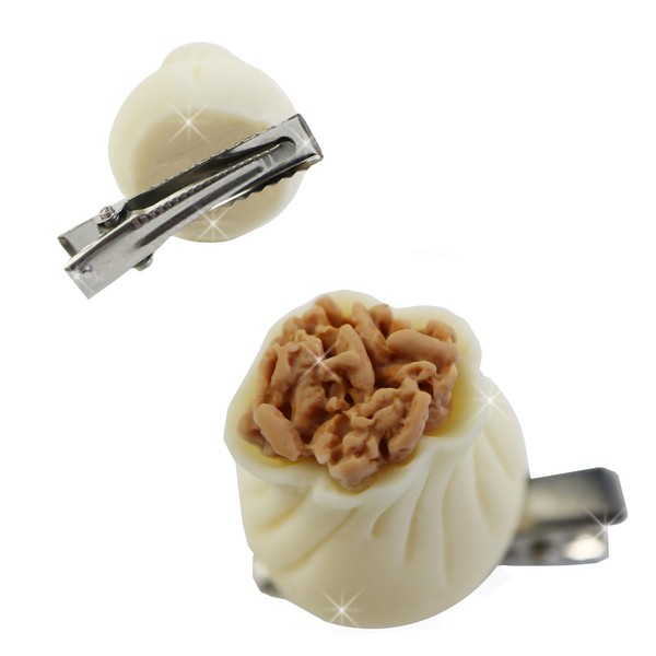 Food Sample Clip [Shumai] 2 Pieces Hair Access Hair Closure Gift Tie Pin Fake Hood Glitter Puffy Round KRP-014
