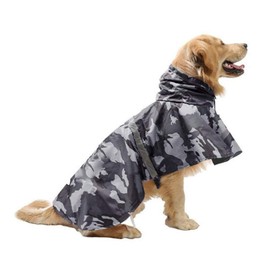 Mikayoo Large Dog Camouflage Raincoat Ajustable Pet Waterproof Clothes Lightweight Rain Jacket Poncho Hoodies with Strip Reflective(Gray L)