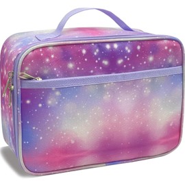 Kulle Lunch Box for Girls, Insulated Space Theme Lunch Bag, Thermal Reusable Lunchbox for Kids, School, Outdoor - Washable & Leakproo (Starlight)