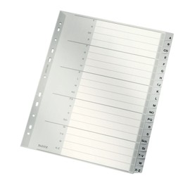 Leitz Index for A4, Cardboard Cover Sheet and 20 Plastic Dividers, Index with Alphabetical Print AZ, Extra Width, Grey, 12600000