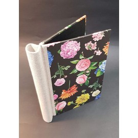 A5 Clip Binder Floral Black Natural Linen