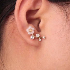 Inateannal Flower Pearl Stud Earrings Cute Leaf Ear Climber Earrings Wedding Bridal Earrings for Women Girls