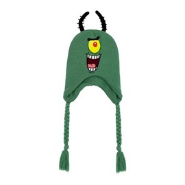 Spongebob Squarepants Beanie Hat, Plankton Peruvian Winter Knit Cap with 3D Antenna and Braided Tassels, Teal, One Size, Teal, One Size