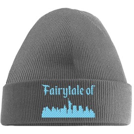 Hippowarehouse Fairytale of New York Skyline Embroidered Beanie Hat Grey with Baby Blue Stitch