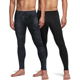 TSLA Men's Thermal Underwear Pants, Heated Warm Fleece Lined Long Johns Leggings, Winter Base Layer Bottoms, Thermal Fly-Front 2p Black/Woodland Slash Black, 3X-Large