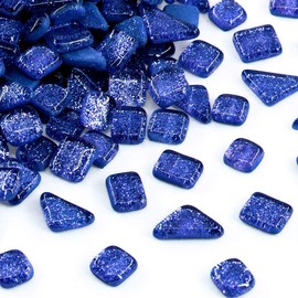 Mosaic Tiles,Glass Tiles, Shine Crystal Mosaic Glass Pieces Bulk Assorted Square and Triangle Glitter Crystal Mosaic Tiles for Home Decoration or DIY Crafts 200g (Deep Blue)
