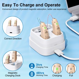 Rechargeable Hearing aids for Seniors, Behind-The-Ear Hearing aids, Digital amplifiers for Adults with Hearing Loss, Hearing aids with Noise Reduction (Brown)