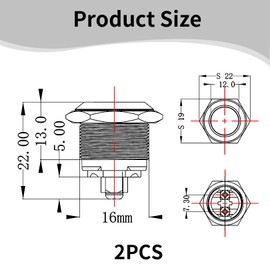 Pack of 2 Momentary Push Button Bell Buttons, 16 mm Start Button, IP67 Waterproof Pressure Switch, 250 V 220 V AC 12 V 24 V 36 V DC 3 A Screw Terminals Bell Push Button Stainless Steel for Cars