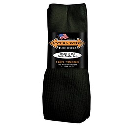 Extra-Wide Tube Socks Black Fit Shoes 9-15 Up to 6E 3-Pair Pack Made in USA