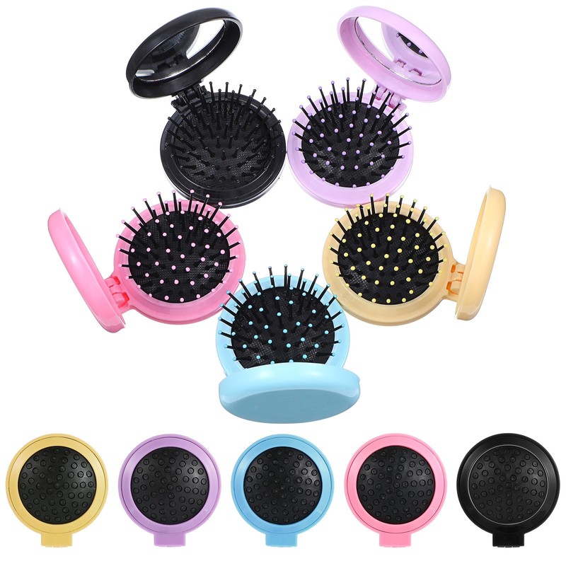 10pcs Folding Hair Brush Mirror Compact Travel Comb Portable Pocket