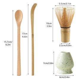 Matcha Tea Set with Bamboo Matcha Whisk and Spoon, Ceramic Matcha Whisk Holder Matcha Making Kit(Light Green)