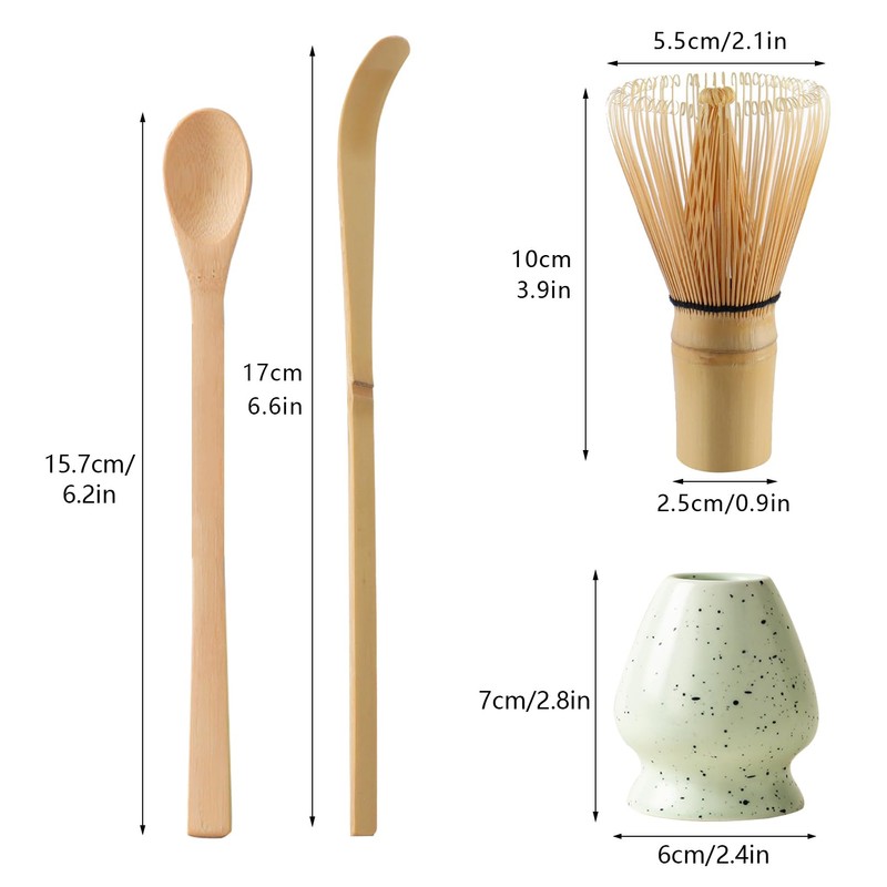 Matcha Tea Set with Bamboo Matcha Whisk and Spoon, Ceramic