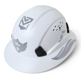 LOHASWORK Full Brim Hard Hat Vented Safety Helmet for Construction OSHA Approved Cascos De Construccion 6 Point Adjustable Ratchet ABS Work Hard Hat for Men Women(Full Brim White)