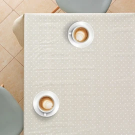 KP HOME Spotted Cream Polka Dot Design Wipe Clean Tablecloth Beige with White PVC Table Cover - Rectangle 200 x 140 cm - Wipeable Vinyl Plastic Table Cloth With Retro Polkadot
