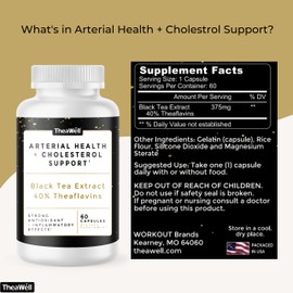 TheaWell Natural Arterial Health + Cholesterol Support - 60 Count, Black Tea Extract, Theaflavins, Non GMO, Vegan, & Gluten Free