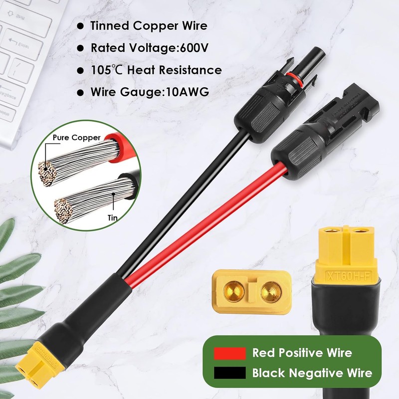 MOOKEERF Solar to XT60 Extension Cable 10AWG 6FT Solar Connector