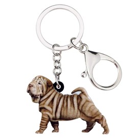 WEVENI Acrylic Shar Pei Dog Key Chains Jewelry For Women Girls Handbag Accessories Charm Gift (Brown)