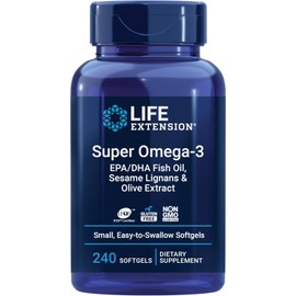 Life Extension Super Omega-3 EPA/DHA Fish Oil, Sesame Lignans & Olive Extract – Heart Health, Brain Health, Inflammation Health Support, Gluten-Free, Easy to Swallow, Non-GMO, 240 Softgels