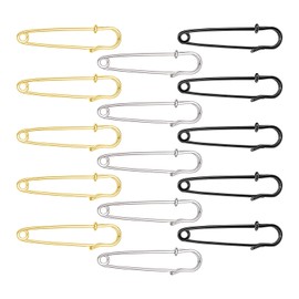 Pack of 15 Safety Pins, Large, Large Safety Pins, One Kilt Stitch Marker, Kilt Pin Set, Gold, Black, Silver, Metal Lapel Pins, for Canvas Pin, Tow Pin, Wedding Dress Brooch