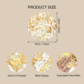 Baoswi 20 Pcs Disposable Gold Placemats, Round Placemats, 33cm(13in) Diameter Gold Foil Mesh Pressed Fall Table Mates, Gold Doilies for Dining Table Wedding Birthday Party Holiday Home Decoration