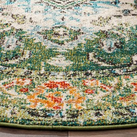 SAFAVIEH Monaco Collection 3' Round Forest Green/Light Blue MNC243F Boho Chic Medallion Distressed Non-Shedding Dining Room Entryway Foyer Living Room Bedroom Area Rug