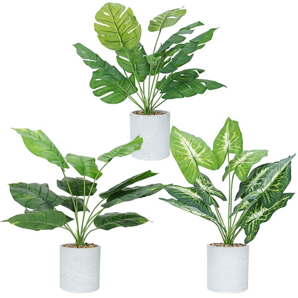 CEWOR 3 Pack Fake Plants Artificial Potted Faux Plants for Indoor Office Desk Shelf Bathroom Home Farmhouse Decor