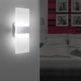 ChangM Modern LED Acrylic Wall Sconce 12W Cool White 6000K Up Down Lamp for Bedroom Corridor Stairs Bathroom Indoor Lighting Fixture Lamps Home Room Decor Not Dimmable No Plug(2 Pack)