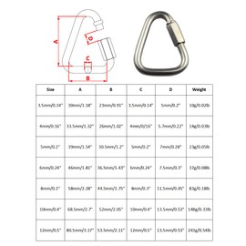 Carabiner Buckle, 4PCS 5mm Triangle Link Chains, Stainless Steel Triangle Buckle Climbing Carabiner Quick Connect, Spring Snap Key Clip Hook Screw Gate Buckle
