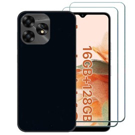 Ranyi for UMIDIGI A15 Case with Screen Protector, UMIDIGI A15/A15C Case, Black Slim Flexible TPU Case with Screen Protector Shock Absorbing Protection Silicone Rubber Case for UMIDIGI A15/ A15C 2023