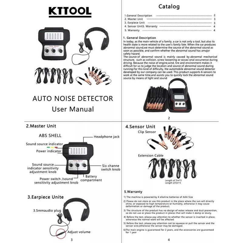 KTTOOL 6 Channel Car Engine Noise Finder, Sound Detector Tester
