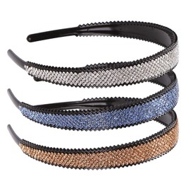 3 Pieces Women's Headband with Rhinestones, Wide Headband with Teeth, Fashion Elastic Crystal Hair Band, Three Colour Rhinestones, for Daily Wear, Wedding, Party (Champagne, White, Sky Blue)