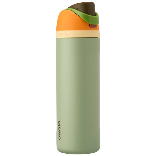 Owala FreeSip - Botella de agua de acero inoxidable aislada con popote para deportes y viajes, sin BPA, 24 onzas, naranja/verde (camuflaje fresco)