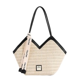 Women Straw Shoulder Bag Beach Tote Bag Handmade Woven Shoulder Bag Large Beach Handbag, Black