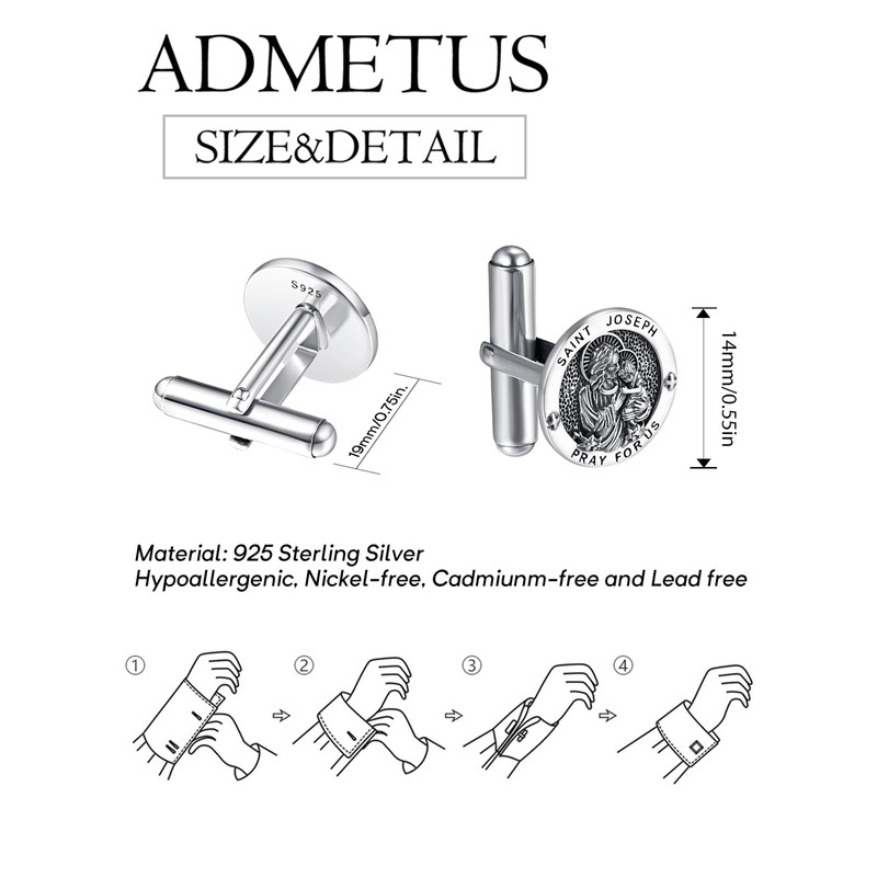 St Joseph Cufflinks for Men Sterling Silver Saint Joseph Medal