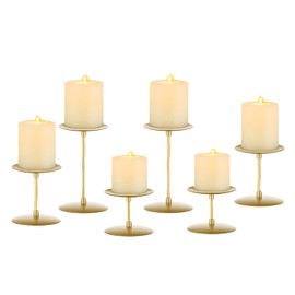 Portavelas de pilar dorado – Juego de 6 portavelas placa de hierro minimalista moderna decoración de mesa de comedor para bodas, fiestas, inauguración de la casa, eventos