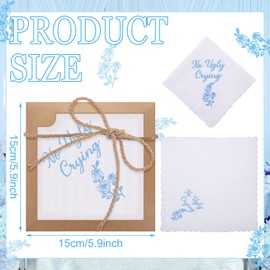 Kajaia 12 Sets Wedding Handkerchief Embroidered Handkerchief with Scallop Lace Edges Fun Gifts for Wedding Day Bride(No Ugly Crying)